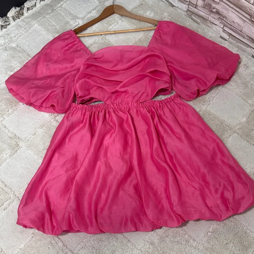 A New Day Puff Short Sleeve Cut Out Bubble A-Line Dress BARBIE PINK - Picture 8 of 13